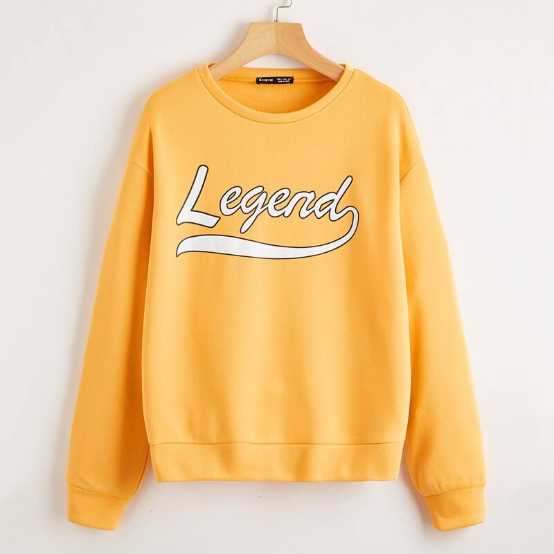 

Drop Shoulder Letter Graphic Pullover, Yellow bright