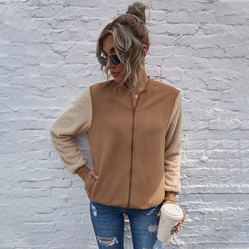 

Contrast Panel Suede Bomber Jacket, Khaki