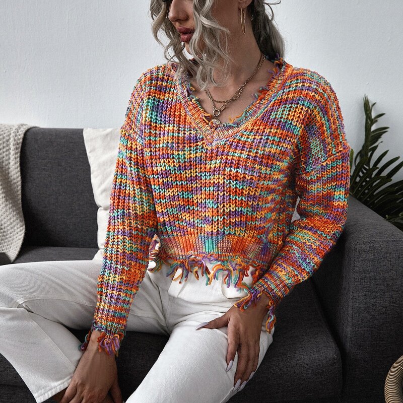 

Space Dye Distressed Crop Sweater, Multicolor