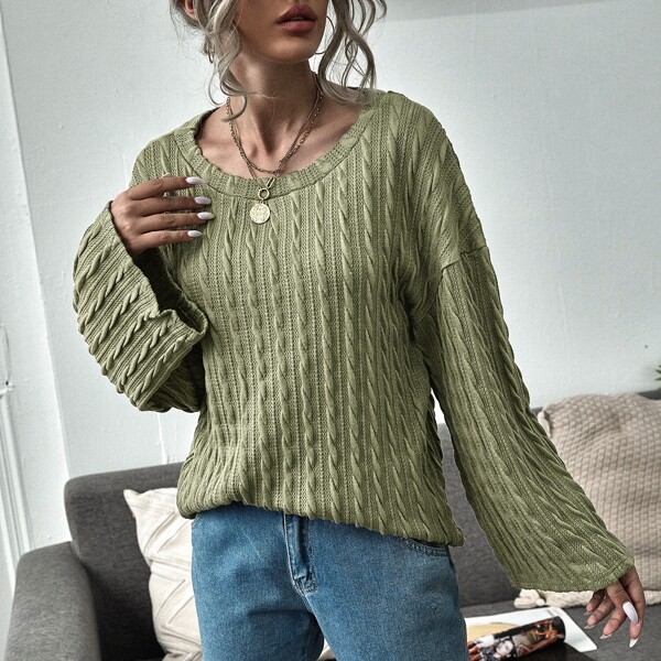 

Drop Shoulder Solid Tee, Army green