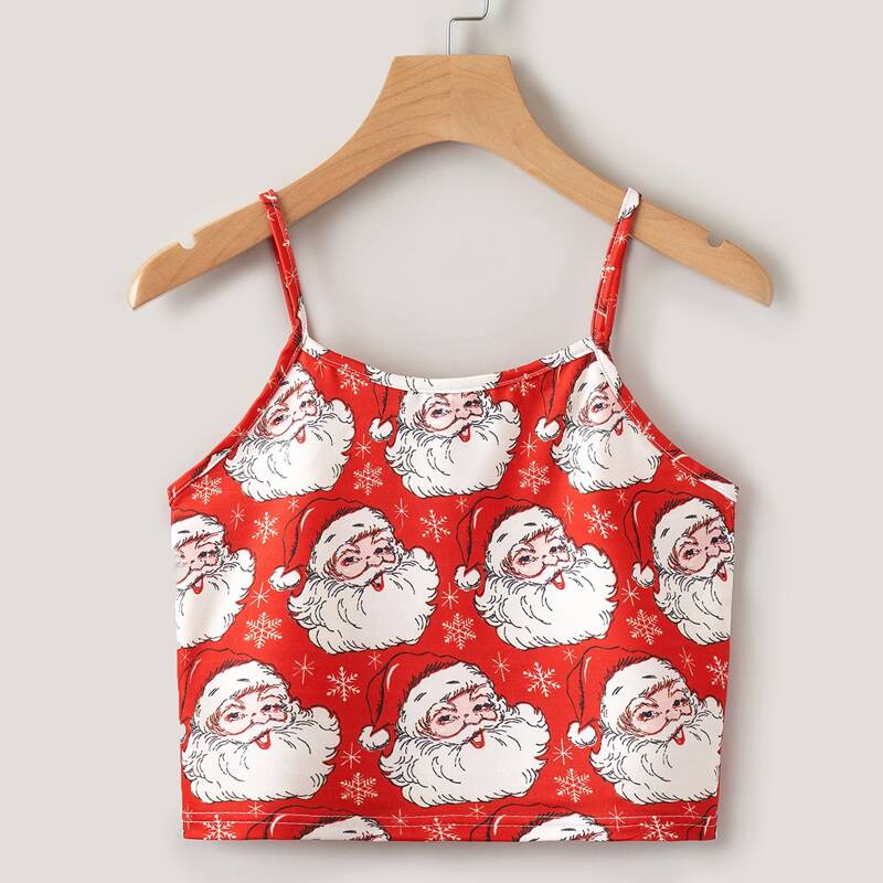 

Christmas Santa Claus Pattern Crop Cami, Red