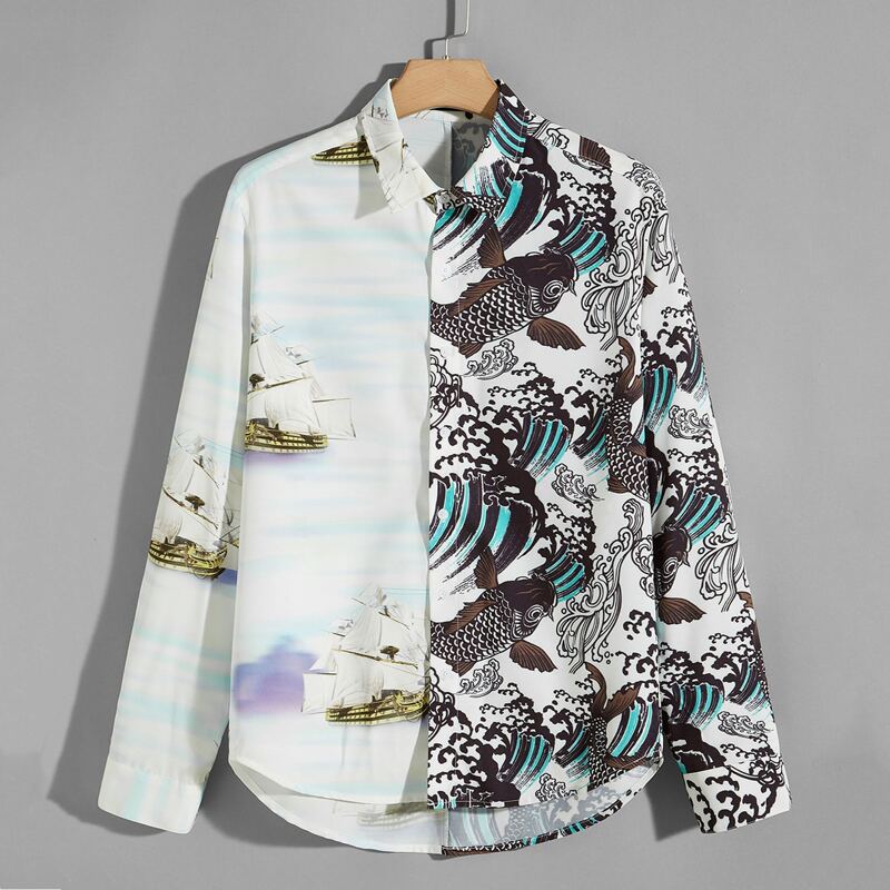 

Guys Fish & Wave Print Shirt, Multicolor