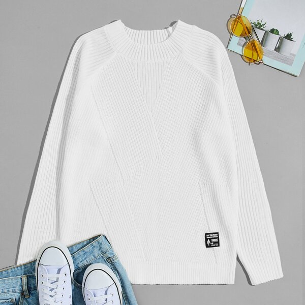 

Men Patch Detail Raglan Sleeve Sweater, White