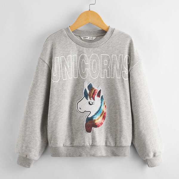

Girls Sequin Unicorn Patched Sweatshirt, Light grey