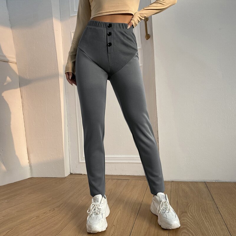 

Contrast Panel High Waist Pants, Dark grey