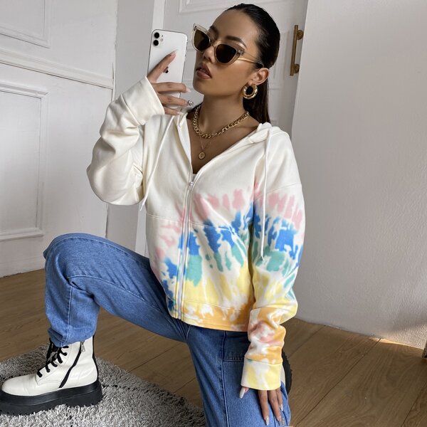 

Tie Dye Zip Up Hooded Sweatshirt, White
