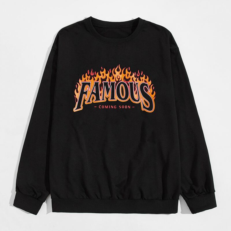 

Guys Fire & Letter Graphic Tee, Black