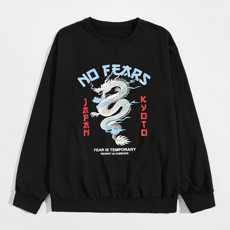 

Guys Dragon & Letter Graphic Sweatshirt, Black