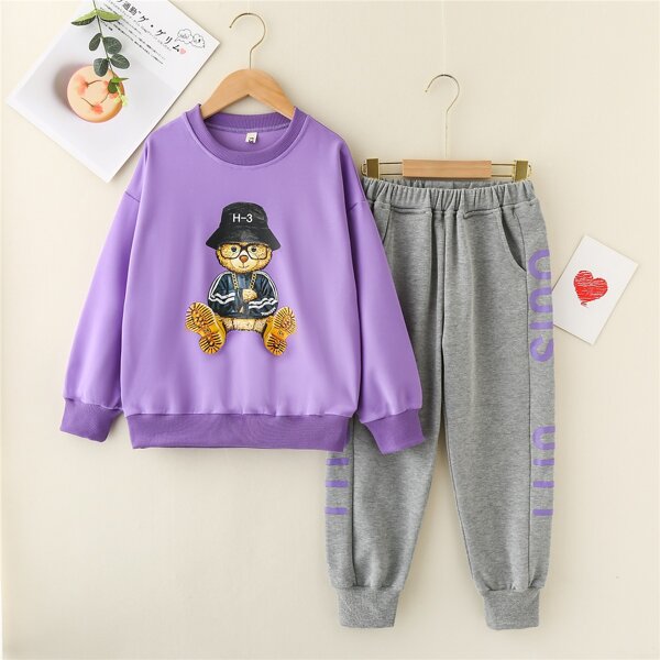 

Girls Cartoon Graphic Sweatshirt & Sweatpants, Multicolor