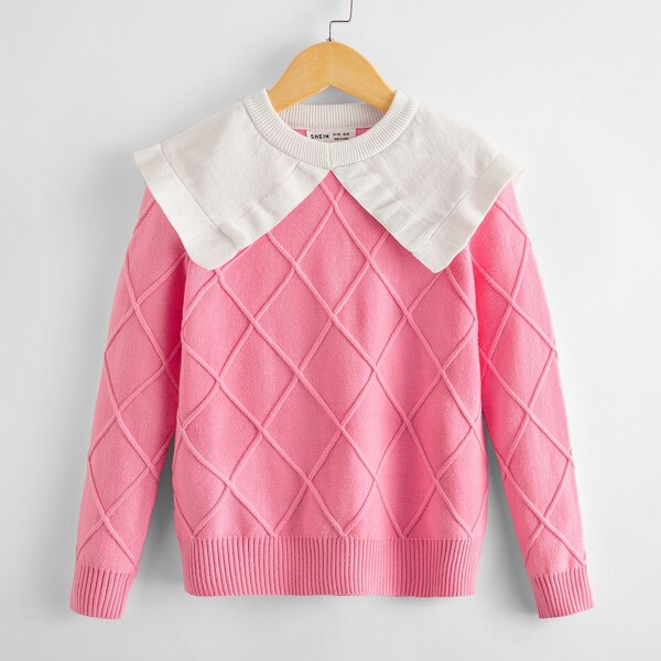

Girls Statement Collar Argyle Knit Sweater, Pink