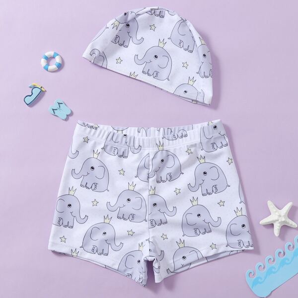 

Toddler Boys Elephant Print Swim Shorts & Cap, Multicolor