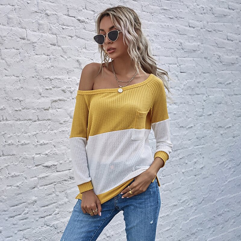 

Patch Pocket Colorblock Waffle Knit Tee, Multicolor