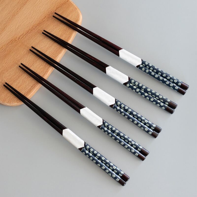 

5pairs Flower Print Chopsticks, Blue