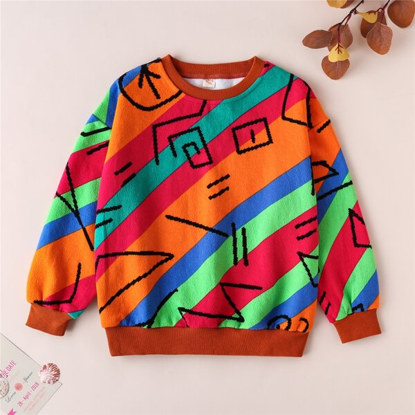 

Boys Rainbow Striped & Geo Print Sweatshirt, Multicolor