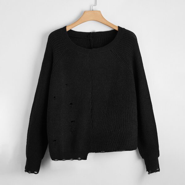 

Plus Solid Raglan Sleeve Sweater, Black