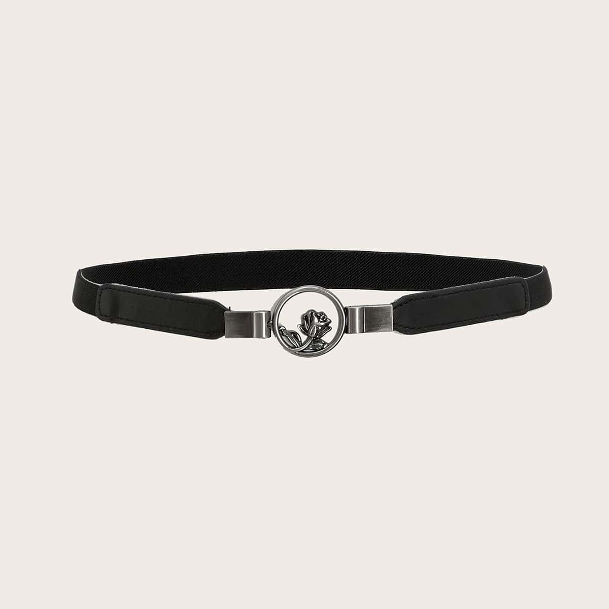 

Rose Ring Buckle Skinny Belt, Black