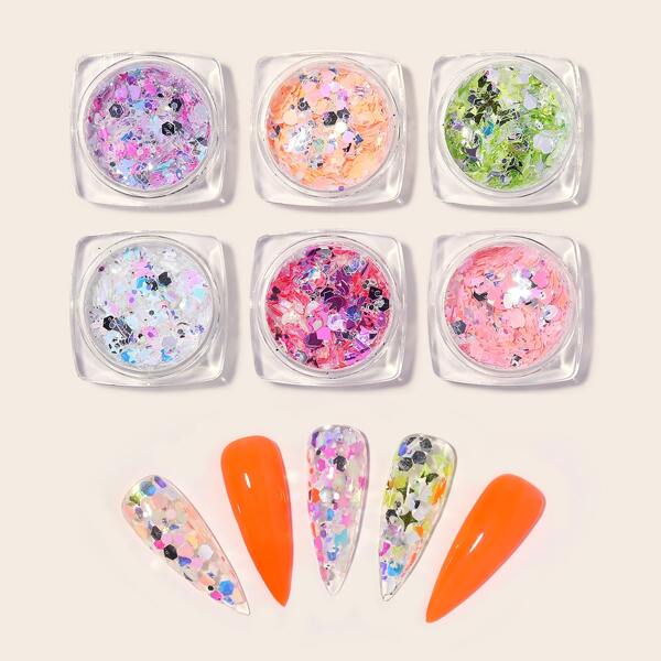 

6boxes Sequin Nail Art Decoration, Multicolor