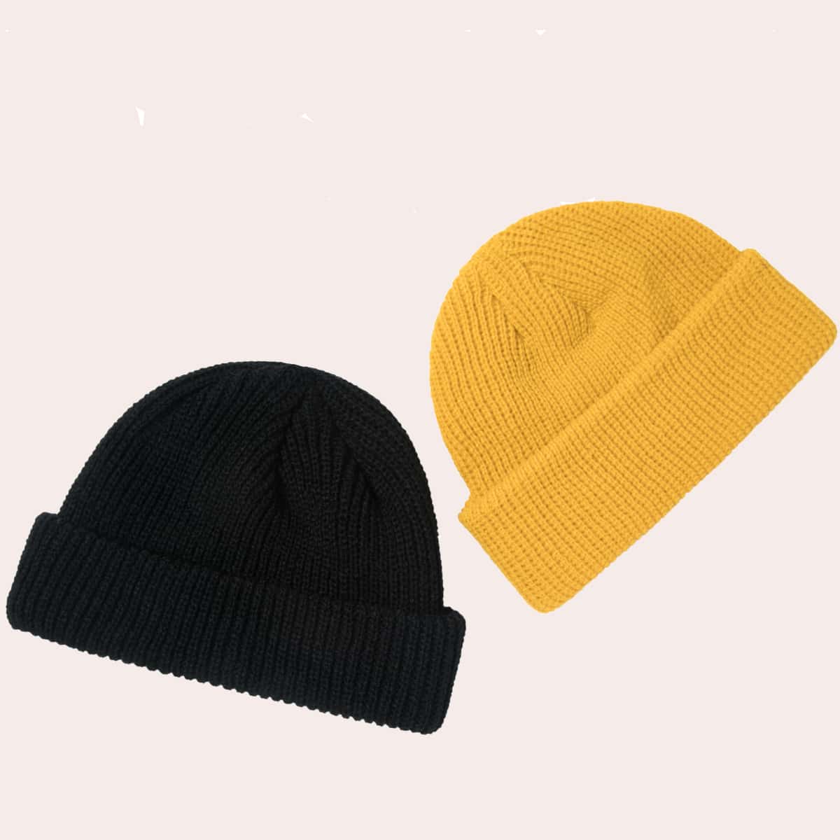 

2pcs Solid Knit Beanie, Multicolor