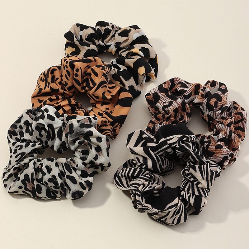 

2pcs Random Zebra Striped & Leopard Scrunchie, Multicolor