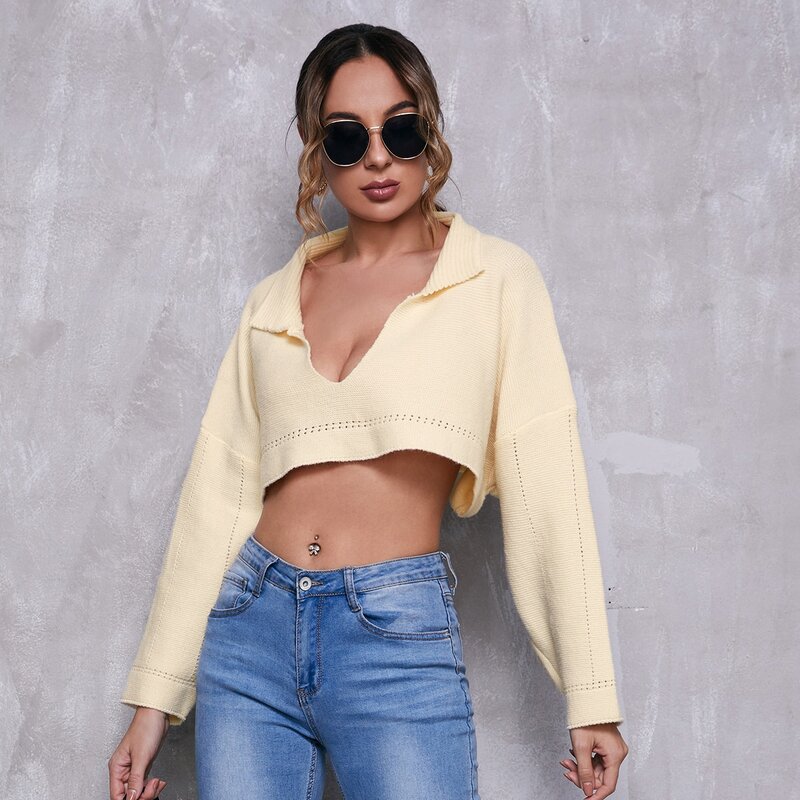 

Drop Shoulder Crop Sweater, Beige