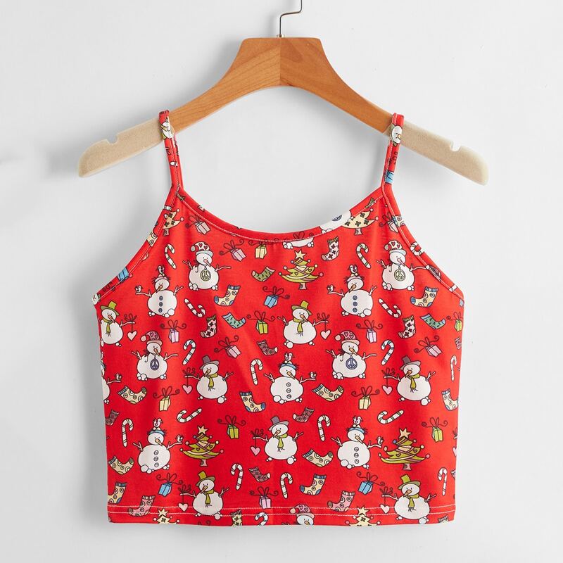 

Christmas Print Crop Cami, Red