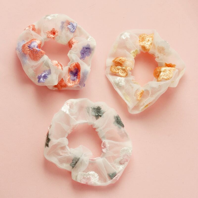 

3pcs Floral Mesh Scrunchie, Multicolor