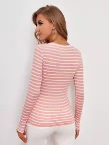 SHEIN Essnce Camiseta de rayas de cuello redondo