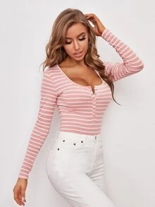 SHEIN Essnce Camiseta de rayas de cuello redondo