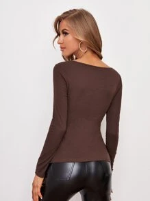 SHEIN BASICS Áo thun màu trơn Giải trí - Cà phê nâu - Xem 2