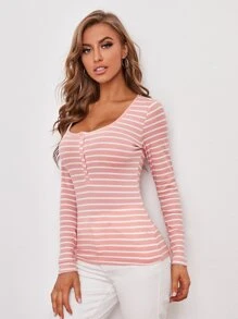 SHEIN Essnce Camiseta de rayas de cuello redondo