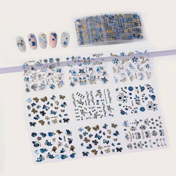 

30sheets Butterfly & Flower Nail Sticker, Multicolor