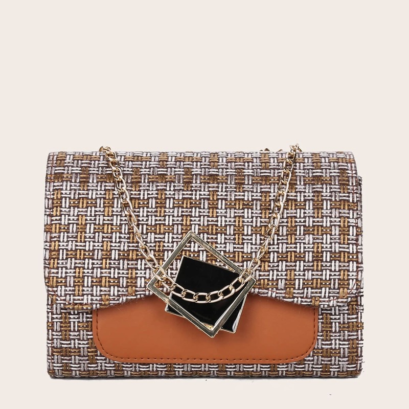 

Color Block Chain Shoulder Bag, Brown