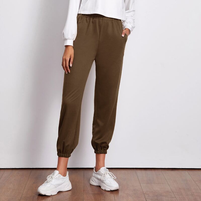 

Solid Elastic Waist Sweatpants, Mocha brown