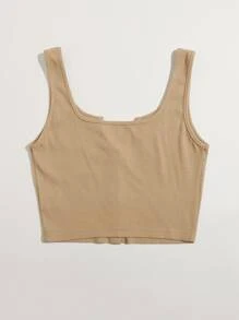 Muchica Top tank con botón delantero de cuello V - Caqui - Ver 2