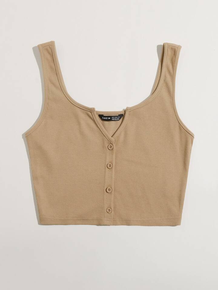 注目ショップ・ブランドのギフト SHEIN EZwear ノッチネック ボタンフロント タンクトップ トップス