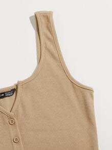 Muchica Top tank con botón delantero de cuello V - Caqui - Ver 4