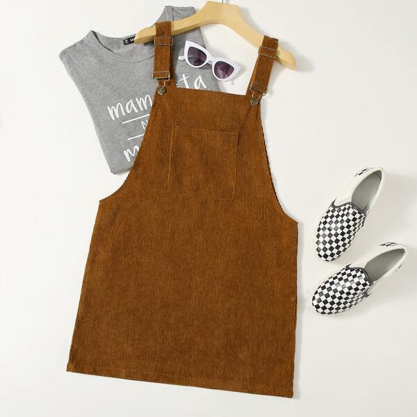 

Adjustable Strap Cord Overall Dress, Brown