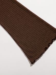 SHEIN Qutie 荷葉邊袖生菜邊T恤 - 巧克力棕 - 查看 5