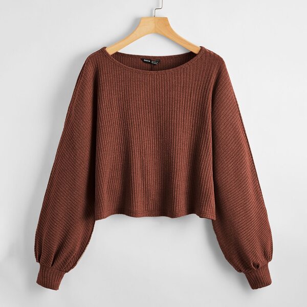 

Solid Rib Knit Tee, Coffee brown