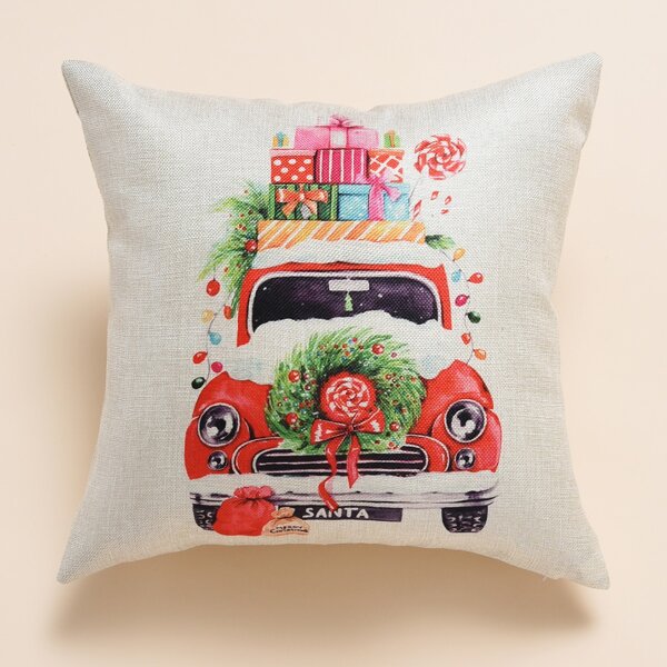

Christmas Car Print Cushion Cover Without Filler, Multicolor