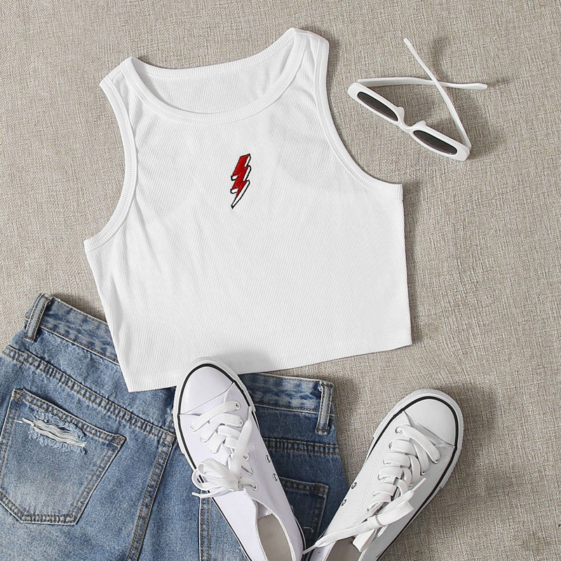 

Graphic Embroidery Crop Tank, White