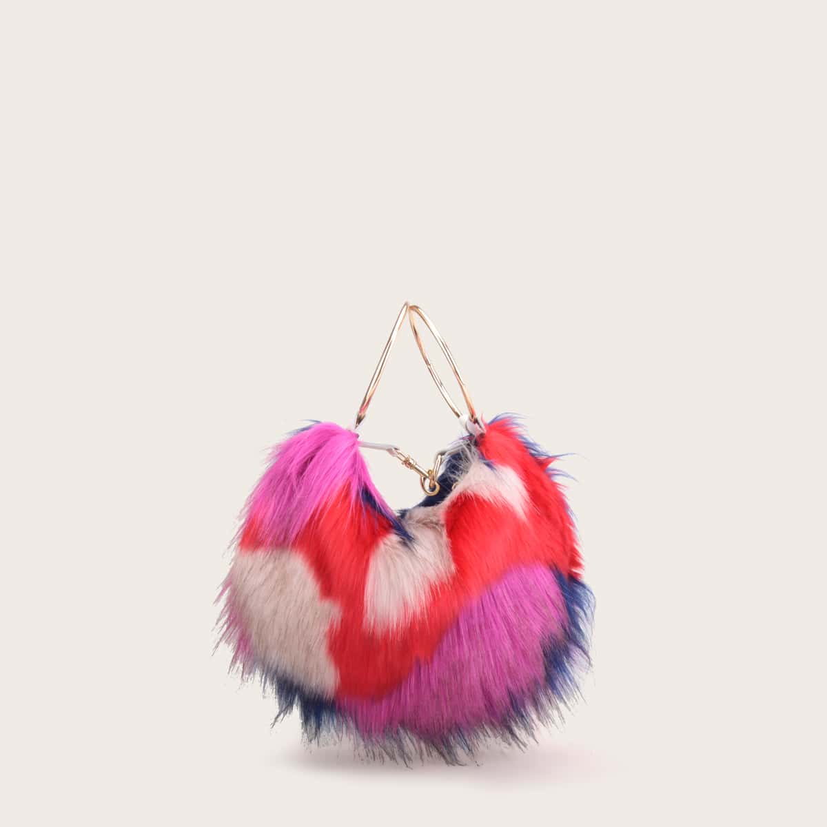 

Color Block Faux Fur Satchel Bag, Multicolor