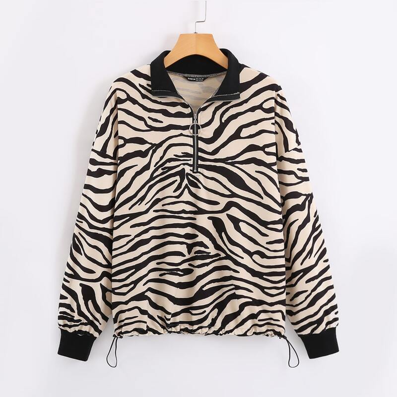 

Zebra Striped Drawstring Hem Sweatshirt, Multicolor