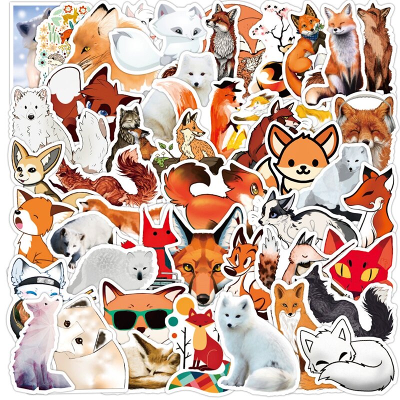 

50pcs Fox Pattern Sticker, Multicolor