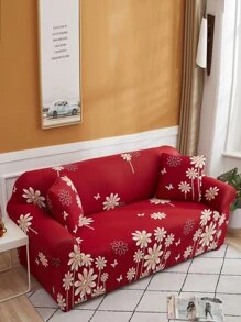 Vỏ bọc sofa co giãn in hoa & Vỏ đệm 1pc - Đỏ - Xem 2
