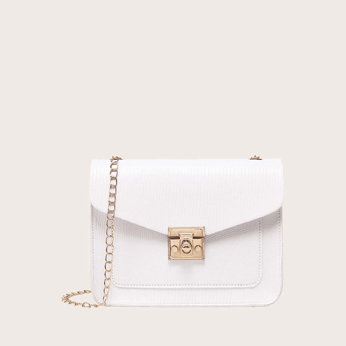 

Textured Chain Crossbody Bag, White