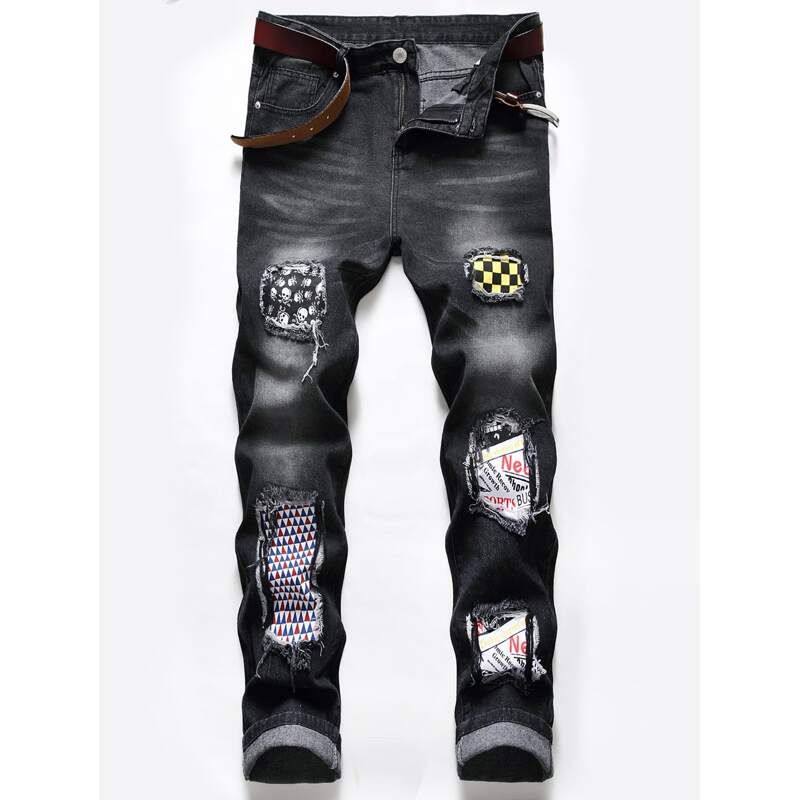 

Guys Letter Skull Graphic Jeans, Black