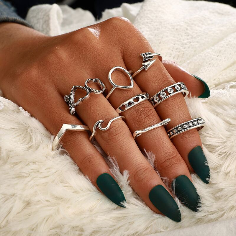 

9pcs Heart & Cat Ear Ring, Silver