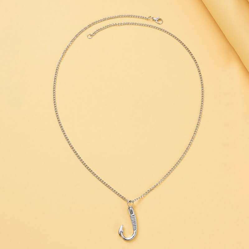 

Hook Pendant Necklace, Silver