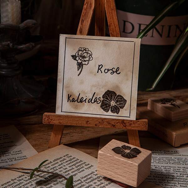 

1pc Flower Print Random Stamp, Brown